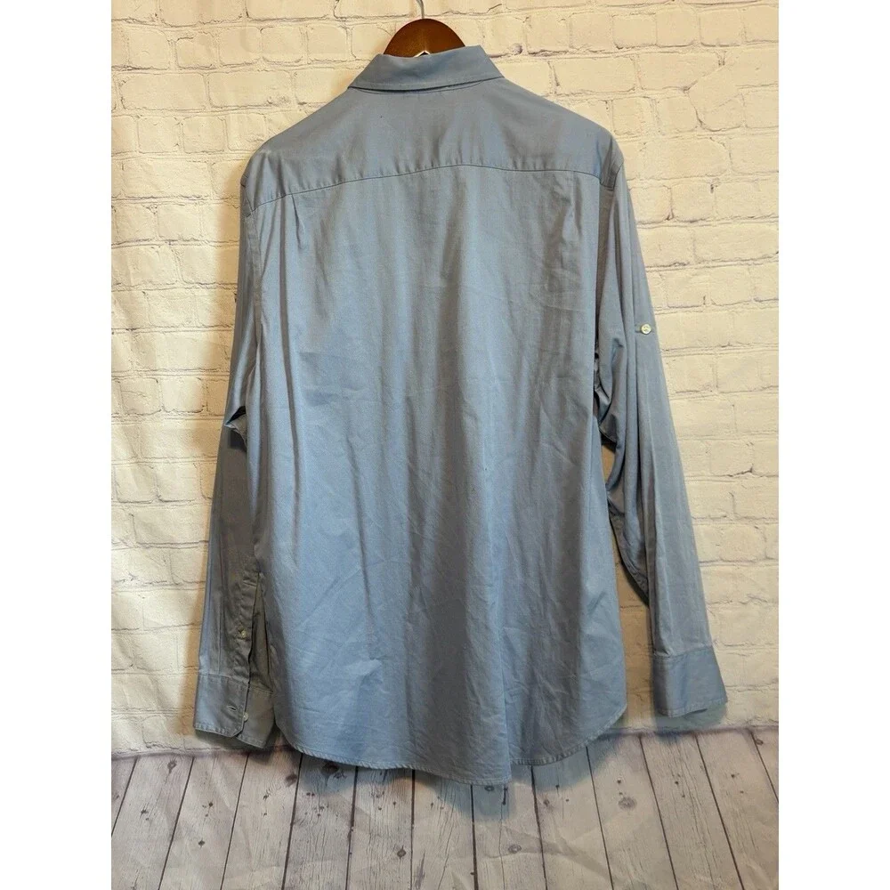Banana Republic Mens L Shirt Light Blue Roll Tab Sleeve Utility Safari Cotton